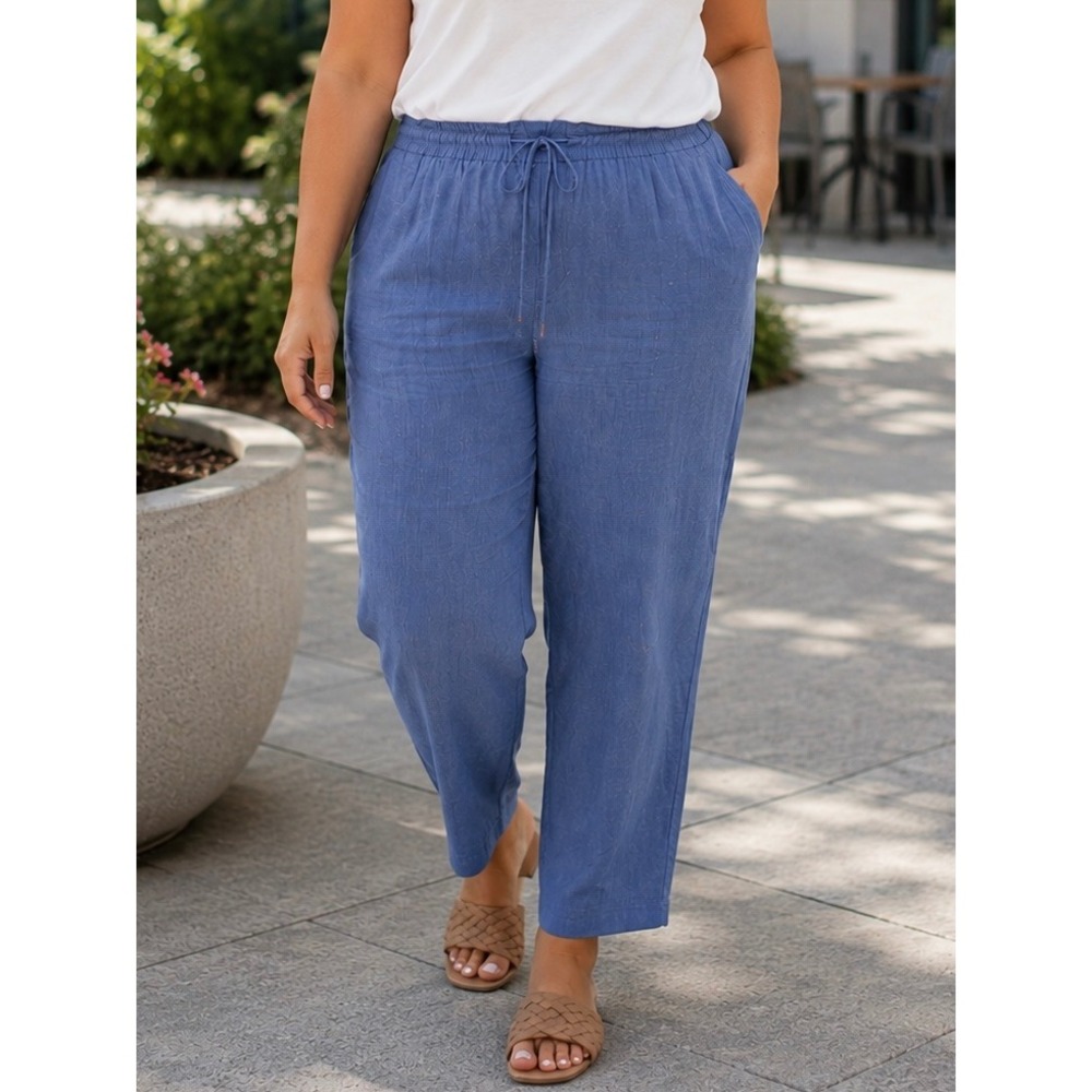 Liverpool Blue Drawstring Elastic Waist Pants 3X Plus Size Crop Trousers